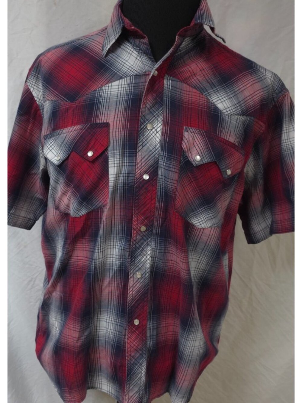 Rustler By Wrangler Mens Large Red Plaid Western Pearl Snap Short Sleeve Shirt